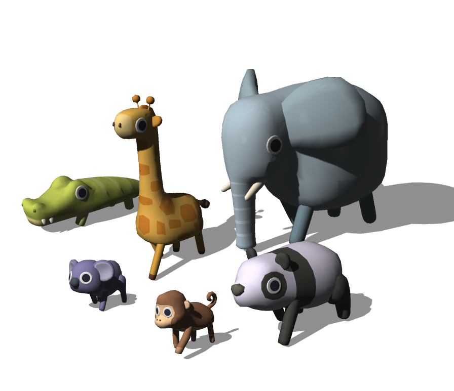 Story Zoo 3D zoo animals including elephant, giraffe, monkey, and crocodile characters